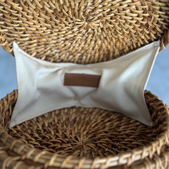 Round Rattan Crossbody with Faux Leather Strap - Picture 5 of 5